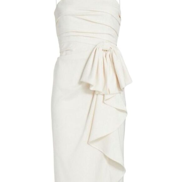 ML Monique Lhuillier Ivory Bow-Drape Wrap Midi Dress Size 4 | NWT - Picture 3 of 12